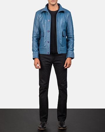 Leather on sale blue jacket